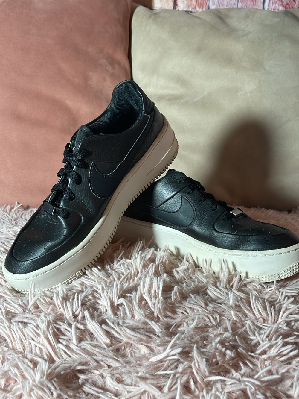 Nike Black Leather Platform Sneakers with Cream Sole
